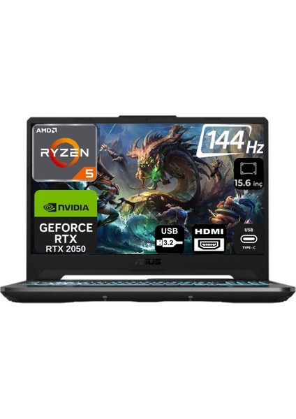 Tuf Gaming A15 FA506NF-HN004-26 Amd Ryzen 5 7535HS 64GB 2tb+2tb SSD RTX2050 Freedos 15.6" Fhd Taşınabilir Bilgisayar