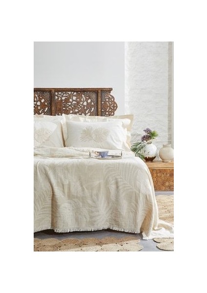 Bedding Belinda Çift Kişilik Müslin Pike Yatak Örtüsü Takımı - Vizon