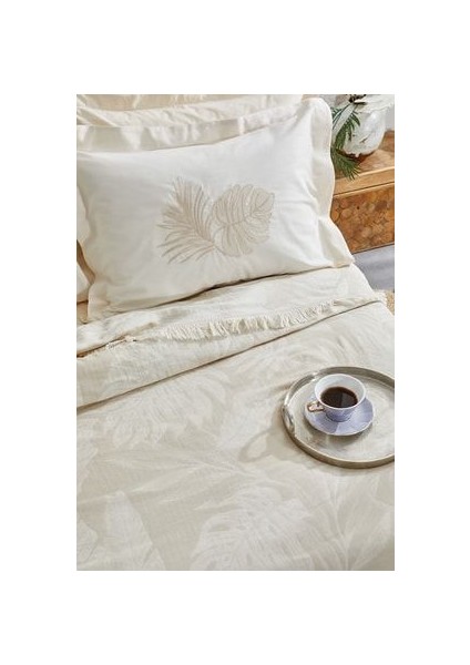 Bedding Belinda Çift Kişilik Müslin Pike Yatak Örtüsü Takımı - Vizon