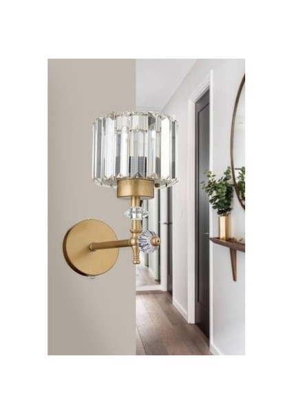 Tekli Kristal Taşlı Klasik Eskitme Aplik, Yukarı Işık Yönlü, E27 Duy, Metal Gövde, Türkiye Üretimi