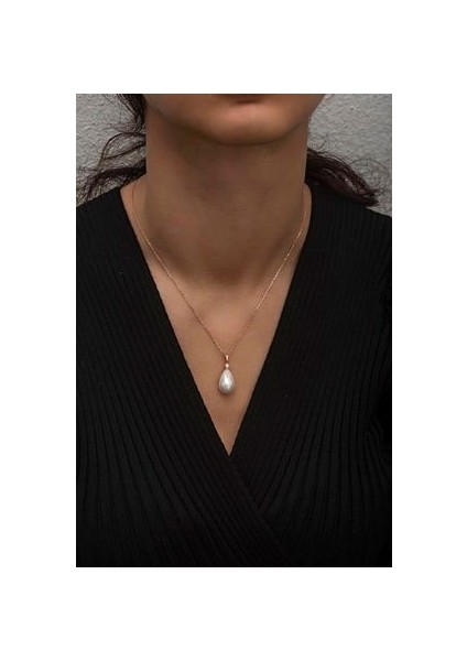 925 Ayar Gümüş Damla Model Beyaz Barok İnci Kolye fiyatları