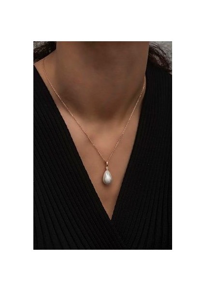 925 Ayar Gümüş Damla Model Beyaz Barok İnci Kolye fırsatları