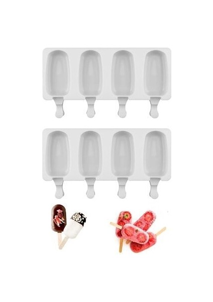 50 Adet Dondurma Çubuğu Hediyeli 4'lü Büyük Boy 2 Adet Dondurma Kalıbı - Bpa Free