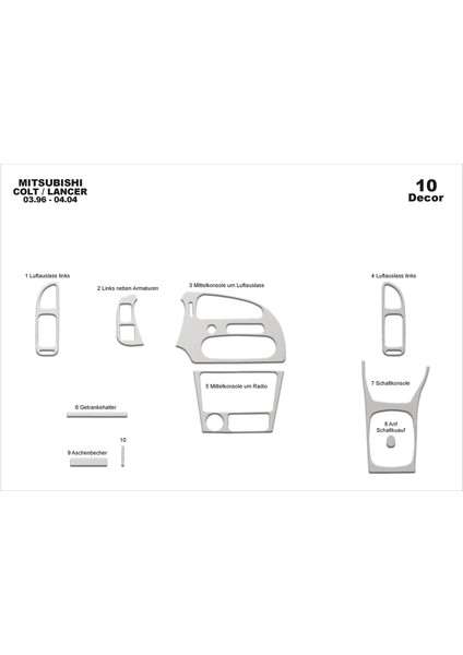 Marscockpitdesign Mitsubishi Colt - Lancer Konsol-Maun Kaplama 1996-2004 10 Parça
