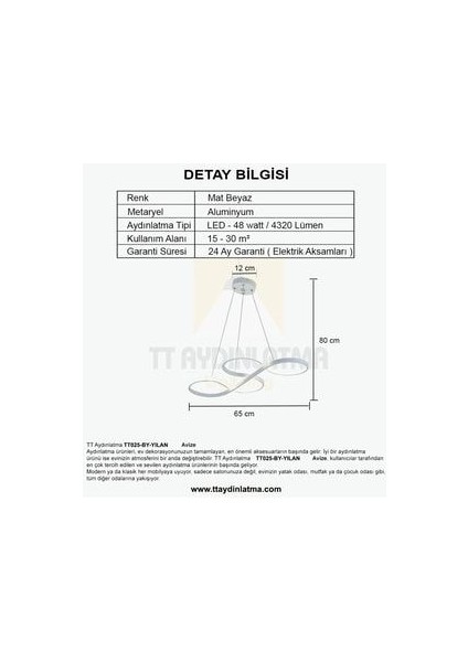 TT025-BY Yılan Modeli Mat Beyaz LED Avize