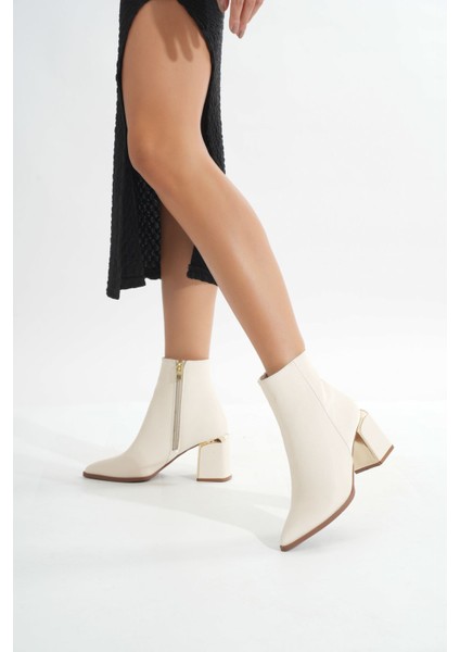 Dnz-409 Bej Fermuarlı Topuklu Kadın Günlük Bot fiyatları