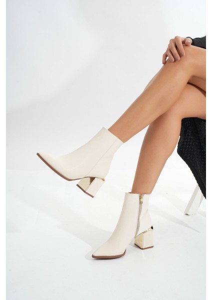 Dnz-409 Bej Fermuarlı Topuklu Kadın Günlük Bot indirimleri