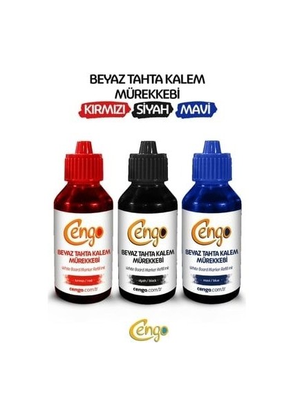 3 Renk- Beyaz Tahta Kalemi Mürekkebi 100 ml Siyah-Mavi-Kırmızı