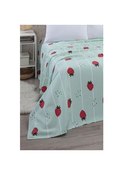 Çift Kişilik Pike Takımı %100 Pamuk Yeşil Çilek Desenli Tek Parça 200x230 cm Yatak Örtüsü fiyatları