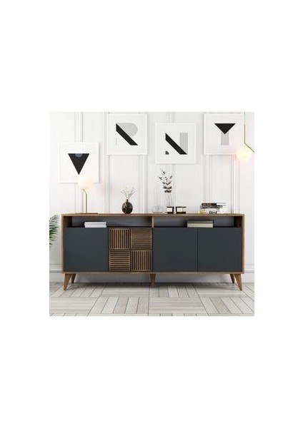 Milan Konsol – Ceviz ve Siyah Mermer Desenli Yonga Levha, Modern Tasarım, Dayanıklı, 180x78x35 cm