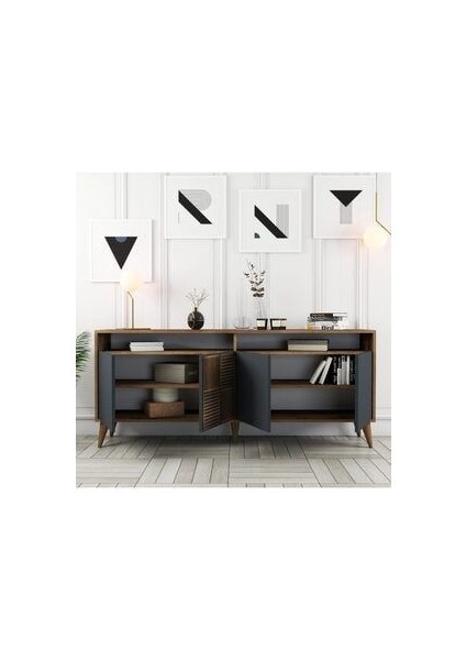 Milan Konsol – Ceviz ve Siyah Mermer Desenli Yonga Levha, Modern Tasarım, Dayanıklı, 180x78x35 cm fiyatları