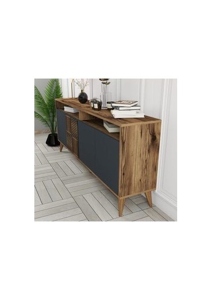 Milan Konsol – Ceviz ve Siyah Mermer Desenli Yonga Levha, Modern Tasarım, Dayanıklı, 180x78x35 cm fırsatları