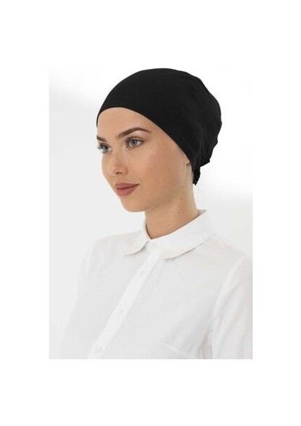 2 Adet Düz Penye Tesettür Bone - Siyah