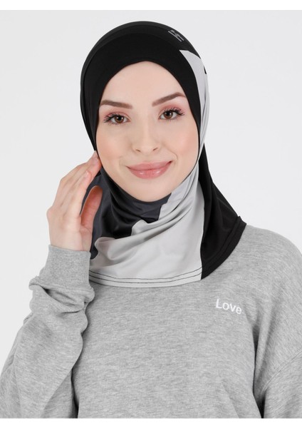 Renkli Spor Hijab - St 391 Siyah-Açık Gri-Antrasit