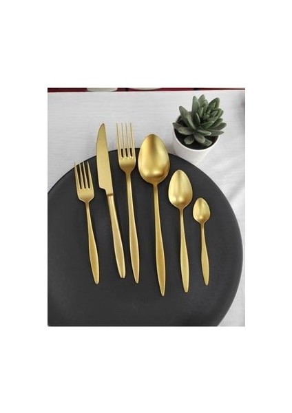 84 Parça 12 Kişilik Carmen Mat Titanyum Gold Çatal Kaşık Bıçak Seti