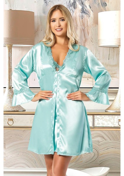 Saten Dantel Detaylı Gecelik Sabahlık Ikili Takım 2024 Mint Yeşili fiyatları