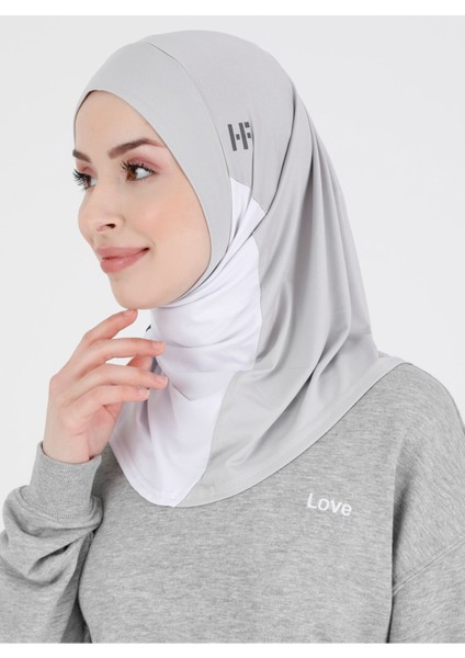 Renkli Spor Hijab - St 391 Açık Gri-Beyaz-Antrasit