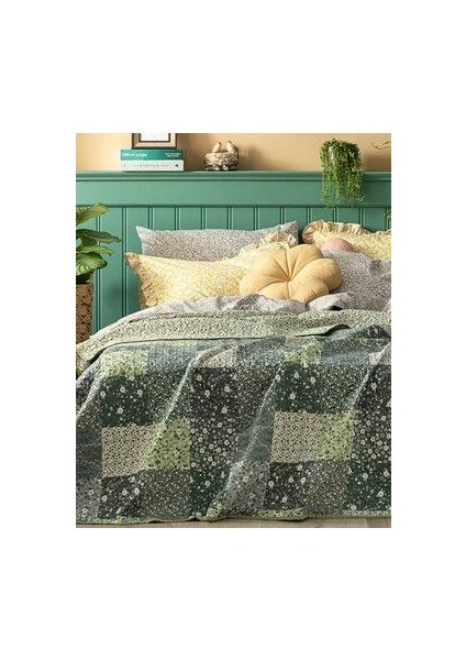 Flower Patch Çift Kişilik Çok Amaçlı Örtü 200 x 220 cm Yeşil