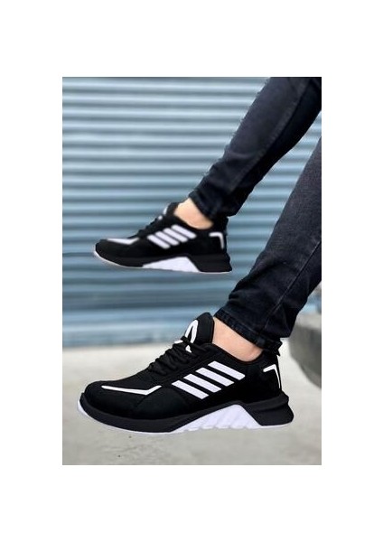 Siyah Beyaz Çizgili Erkek Spor Ayakkabı