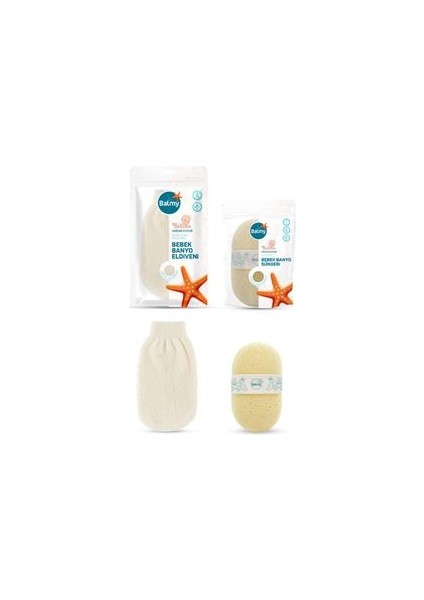 Bebek Banyo Eldiveni ve Süngeri - Doğal Malzemelerle Üretilmiş, Yumuşak ve Hassas Ciltler İçin Uygun (1 Sünger, 1 Eldiven)