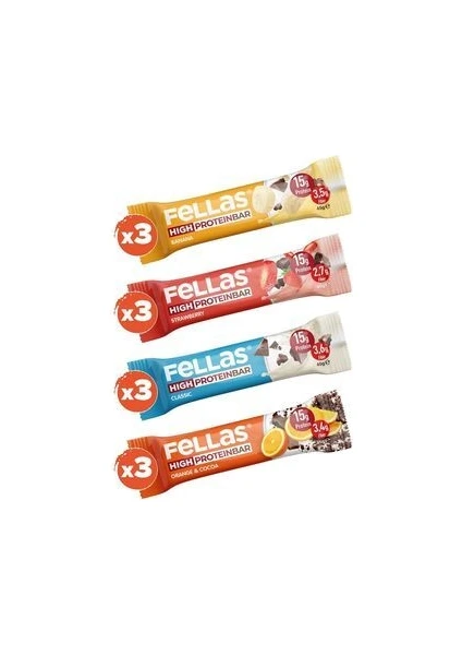 Yüksek Protein Bar Karma Kutu (4 Çeşit) 45 gr 12'li