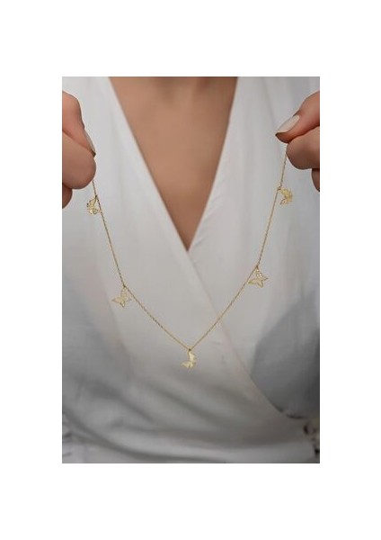 925 Ayar Gümüş Gold Kelebek Şans Kolye modelleri