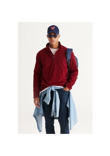 Erkek Bordo Anti-pilling Tüylenme Yapmayan Isı Koruyan Standart Fit Dik Yaka Polar Sweatshirt fiyatları