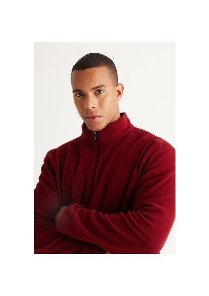Erkek Bordo Anti-pilling Tüylenme Yapmayan Isı Koruyan Standart Fit Dik Yaka Polar Sweatshirt fırsatları