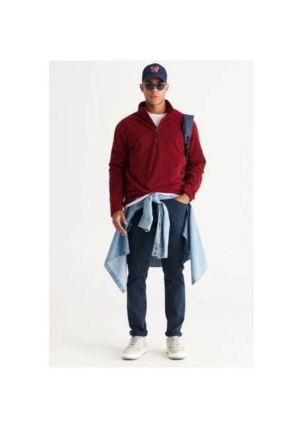 Erkek Bordo Anti-pilling Tüylenme Yapmayan Isı Koruyan Standart Fit Dik Yaka Polar Sweatshirt indirimleri