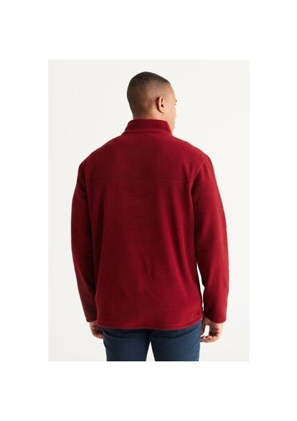 Erkek Bordo Anti-pilling Tüylenme Yapmayan Isı Koruyan Standart Fit Dik Yaka Polar Sweatshirt