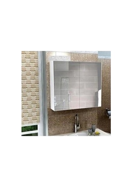 Lavabo Üstü 2 Kapaklı Aynalı Banyo Dolabı, 60 x 60 Aynalı Dolap, Çok Amaçlı Dolap