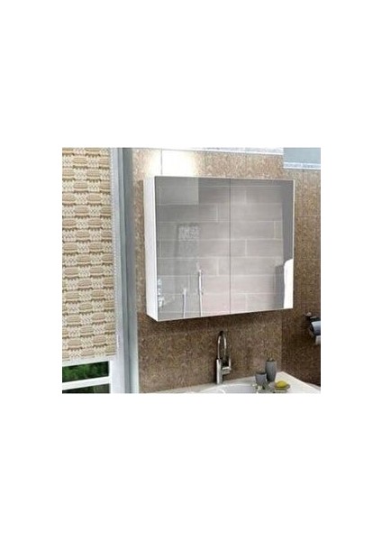 Lavabo Üstü 2 Kapaklı Aynalı Banyo Dolabı, 60 x 60 Aynalı Dolap, Çok Amaçlı Dolap