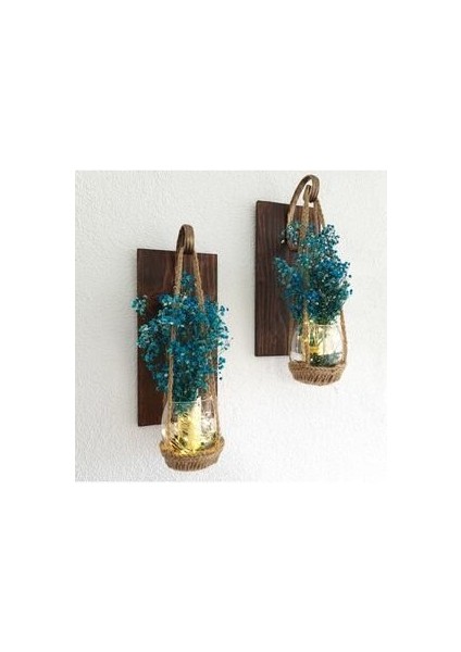 Dekoratif Duvar Apliği Seti Eskitme Ferforje Askılı Ceviz Ahşap 14x30 cm Gün Işığı LED Işıklı Çiçekli fiyatları
