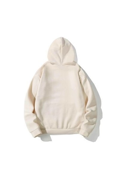 Unisex Bej Happiest Baskılı Oversize Kapşonlu Sweatshirt fırsatları