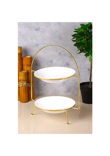 2 Katlı Metal Lüks Rios Gold Etajer Sunum ve Ikramlık Kek Pasta Standı Çeyizlik Tabaklar Temsilidir.