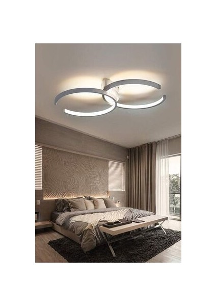 Noris Modern Tasarım Beyaz Renk Salon Mutfak Hol Beyaz LED 2 Li Avize