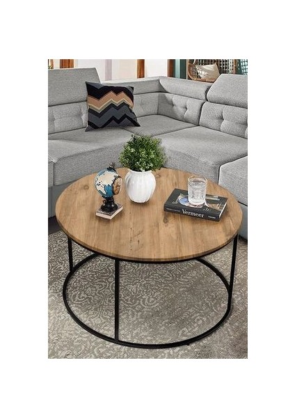 Yuvarlak Orta Sehpa Modern Tasarım Metal Ayak Suntalam Üst Yüzey 60 cm 42 cm