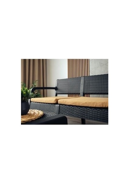 Lüx Latte 4 Kişilik Sehpalı Gri Minderli Raddan Oturma Grubu Ergonomik 2+1+1 Bahçe Balkon Teras Çay Seti