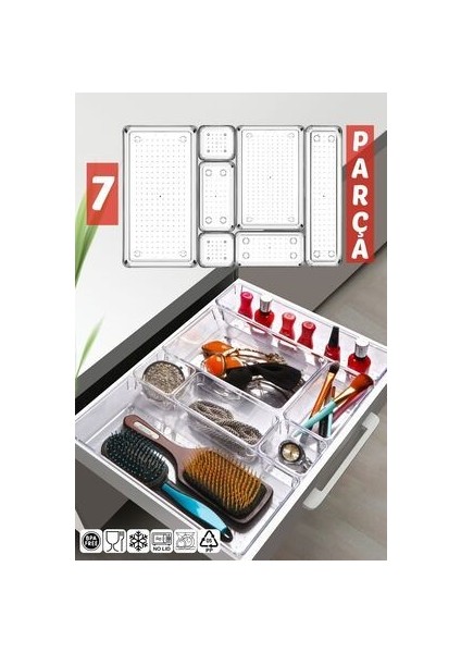 7 Parça Çekmece Içi Punto Drawer Düzenleyici Organizer Şeffaf