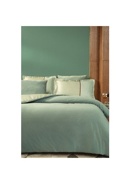 Bedding CharMe Rowena Çift Kişilik XL Kadife Saten Nevresim Takımı - Adaçayı