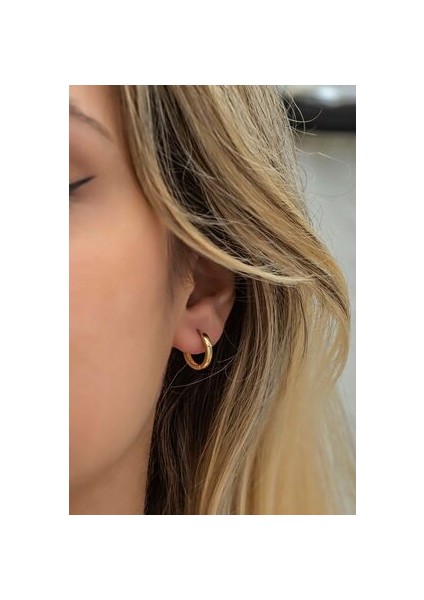 925 Ayar Gümüş Gold Taşsız 10 mm Halka Küpe modelleri