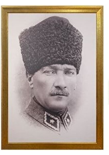 Yaldız Çerçeveli Atatürk Portresi- Altın Çerçeveli - Duvar Atatürk Tablosu 55X75CM