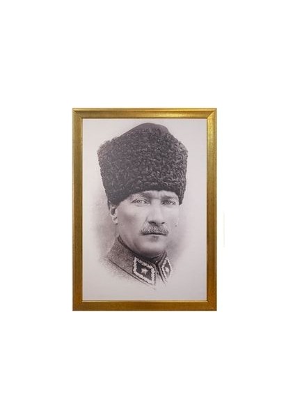 Yaldız Çerçeveli Atatürk Portresi- Altın Çerçeveli - Duvar Atatürk Tablosu 55X75CM