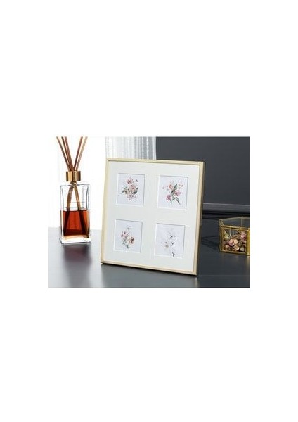 Dorothy Altın Renk 100x100 cm Kare Cam Fotoğraf Çerçevesi Çiçek Desenli Zarif Tasarım