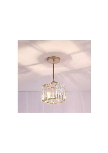 Modern Luxury Sarkıt Avize Hol Antre Sarı Kare Kristal Taşlı Avize modelleri