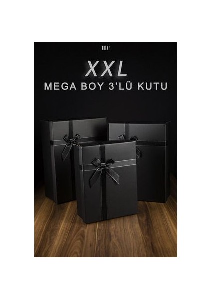 Siyah XXL 3'lü Hediye Kutusu Seti 44x34x15 41x31x13 35x27x12 Gümüş Simli Kurdele modelleri