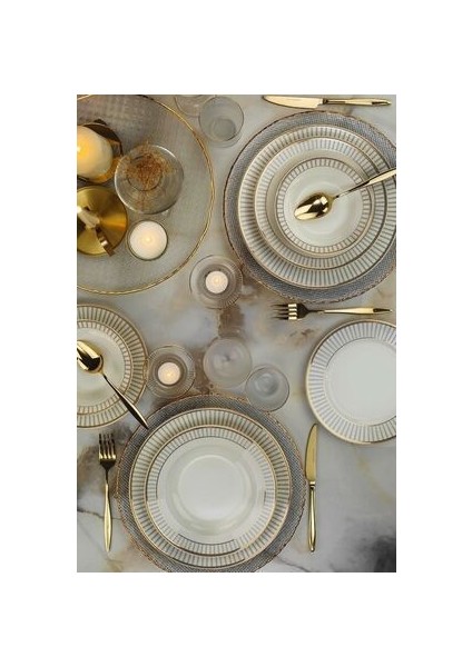 24 Parça 6 Kişilik Bone Renkli Desenli Yuvarlak Tabaklı Şık Yemek Takımı fiyatları