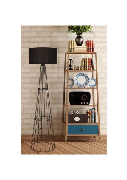 Metal Ayaklı Siyah Kumaş Başlıklı Yukarı Işık Yönlü Modern Tasarım Dekoratif Salon Lambader