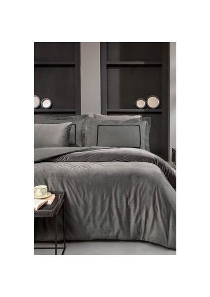 CharMe Pietro Çift Kişilik Kadife Saten Nevresim Takımı - Antrasit