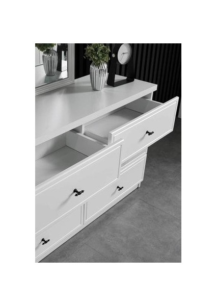 Focus Modern Aynalı Şifonyer MDF Malzeme ile 135 cm Genişlikte 6 Çekmeceli Beyaz fırsatları